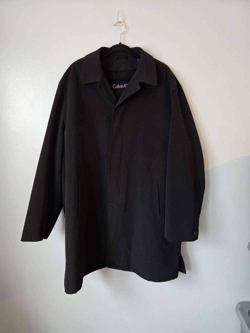 Calvin Klein Men's Black Car Coat Overcoat Lined Walking Jacket Size 48L Tall